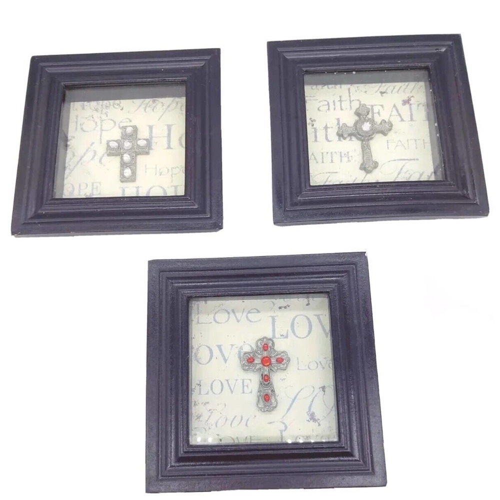 Home Interior Faith, Hope & Love Shadow Boxes Wall Picture Decor Cross Religious